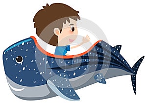 Single character of boy in whaleshark on white background