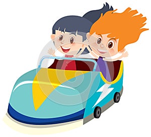 Single character of kids in racing car on white background