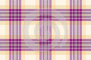 Single check texture textile, pretty pattern tartan plaid. Length seamless background fabric vector in pink and old lace colors