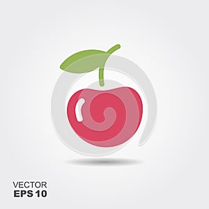 Single cherry with a leaf, isolated vector illustration