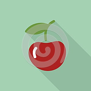 Single cherry with a leaf, isolated vector illustration