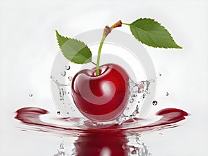 A single cherry, vibrant red against a pristine white backdrop