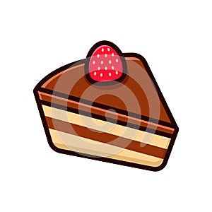 Single chocolate cake with strawberry vector illustration