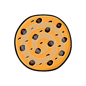 Single chocolate chips cookie illustration on white background