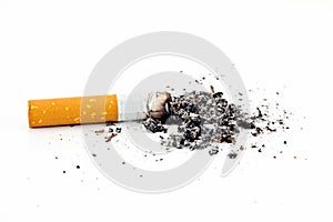 Single cigarette with ash