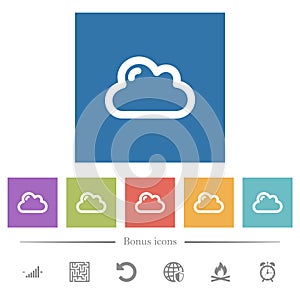 Single cloud flat white icons in square backgrounds