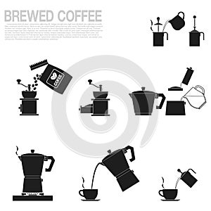Single color icon of Brewed coffee making process