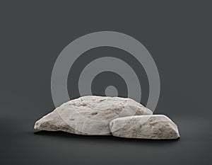 Single color white rocks in a flat grey color background for product displays with copy space, 3d Rendering