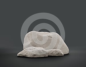 Single color white rocks in a flat grey color background for product displays with copy space, 3d Rendering