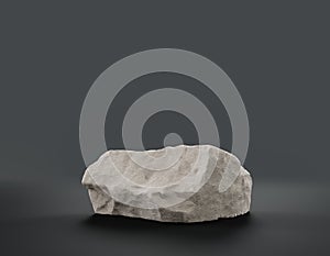 Single color white rocks in a flat grey color background for product displays with copy space, 3d Rendering