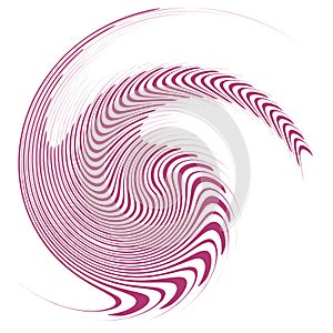 Single-colored,monochrome twirl, swirl. Shape with rotation, spin, spiral distortion. Helix, volute and twine design element