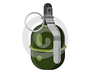 Single combat unexploded green military metal hand grenade with pin. Concept of terrorism and war