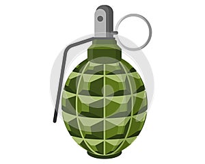 Single combat unexploded green military metal hand lemon grenade with pin. Concept of terrorism and war