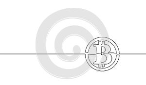 Single continuous line art bitcoin cryptocurrency silhouette. Blockchain modern finance international banking technology