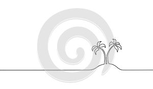 Single continuous line art coconut tree palm. Tropic paradise island landscape design one sketch outline drawing vector