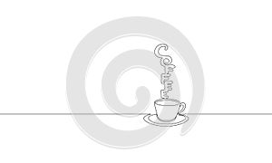 Single continuous line art. Coffee cup tea cup morning cafe hot drink silhouette concept design one sketch outline