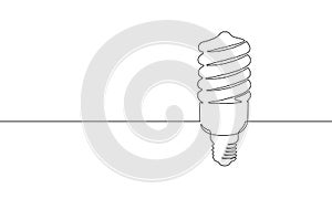 Single continuous line art economy light bulb. Compact fluorescent lamp energy saving light one sketch outline drawing