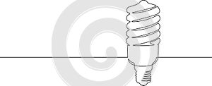 Single continuous line art economy light bulb. Compact fluorescent lamp energy saving light one sketch outline drawing