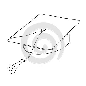 Single continuous line art graduation cap. Celebration ceremony or master degree concept, academy graduate design. One