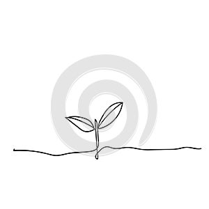 Single continuous line art growing sprout handdrawn doodle style