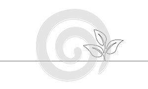 Single continuous line art growing sprout. Plant leaves seed grow soil seedling eco natural farm concept design one