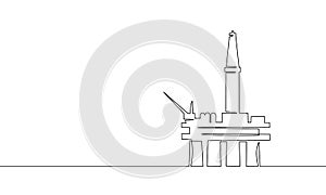 Single continuous line art ocean oil rig. Finance economy petrol production. Petroleum fuel industry offshore extraction