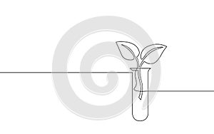 Single continuous line art plant nature science. Eco natural farm organic extract concept. GMO design one sketch outline