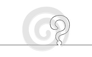 Single continuous line art question mark icon. Online ask test query concept silhouette symbol design. One sketch