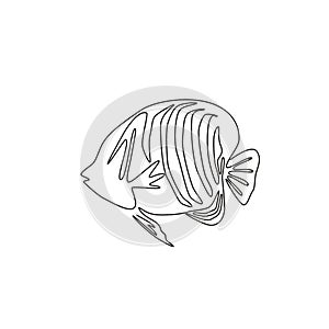 Single continuous line drawing of adorable regal angelfish for company logo identity. Exotic angel fish mascot concept for