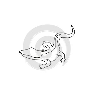 Single continuous line drawing of adorable rock lizard for pet lover association logo identity. Beautiful animal mascot concept