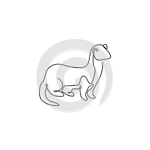 Single continuous line drawing of adorable weasel for company logo identity. Little mammal predator mascot concept for national