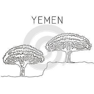 Single continuous line drawing beauty dragon blood tree for wall decor art poster print. Decorative dracaena cinnabari concept for photo