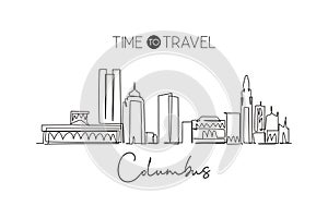 Single continuous line drawing of Columbus city skyline, USA. Famous city scraper and landscape. World travel concept home wall