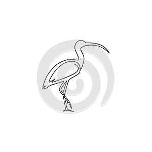 Single continuous line drawing of elegant ibis bird for organisation logo identity. University mascot concept for education
