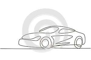 Single continuous line drawing elegant race car. Beautiful sports car boys favorite. Cars with reliable speed for racing. Racer