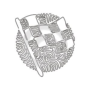 Single continuous line drawing flag icon. Racing sign. Checkered racing flag. Black and white flag. Finish, start mark. Swirl curl