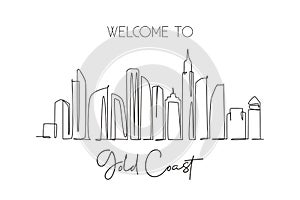 Single continuous line drawing of Gold Coast city skyline, Australia. Famous city landscape. World travel concept wall home decor