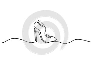 Single continuous line drawing of highheel shoe. Elegant woman fashion shoes isolated on white background vector illustration.