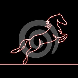 Single continuous line drawing Horse neon concept