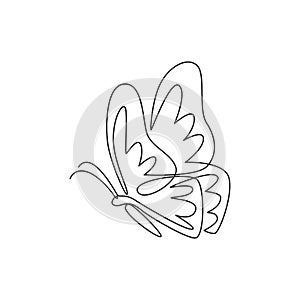 Single continuous line drawing of luxury butterfly for corporation logo identity. Beauty salon and healthcare company icon concept