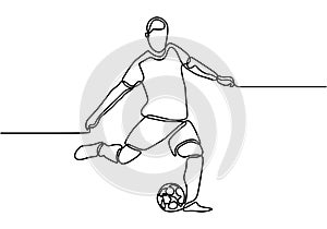 Single continuous line drawing of Professional football concept kick a ball. One hand drawn vector illustration minimalism style