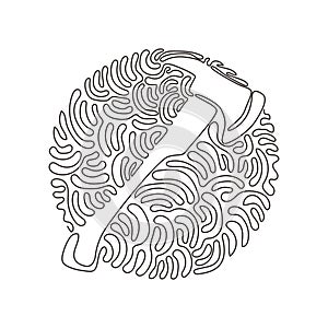 Single continuous line drawing red fire axe icon. Firefighter ax. Fire extinguishing equipment. Professional tool. Swirl curl