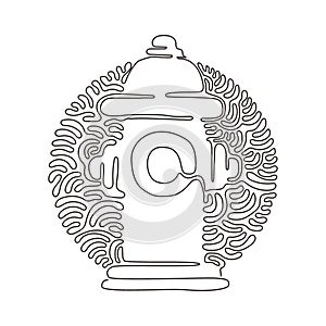Single continuous line drawing red fire hydrant icon. Tool used by firefighters for extinguishing flames. Swirl curl circle