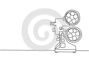 Single continuous line drawing of retro old classic video player. Vintage analog movie projector item concept one line draw design