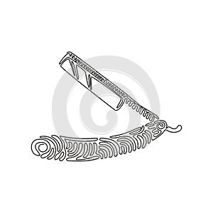 Single continuous line drawing Shaving razor. Realistic illustration of straight razor with handle and wet shave razors for men.