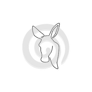 Single continuous line drawing of walking donkey for ranch logo identity. Tiny horse size mascot concept for donkey farm icon.