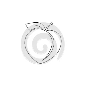 Single continuous line drawing of whole healthy organic peach for orchard logo identity. Fresh fruitage concept for fruit garden