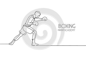 Single continuous line drawing of young agile man boxer upgrade his fight attack skill. Fair combative sport concept. Trendy one