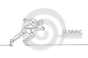 Single continuous line drawing of young agile man runner focus to sprint run. Individual sport, competition concept. Trendy one