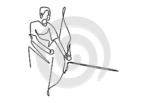 Single continuous line drawing of young professional archer man, focus to shooting the target. Playing archery sports. Healthy